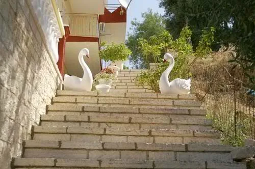 Σκαλοπάτια κήπου με διακοσμητικούς κύκνους
